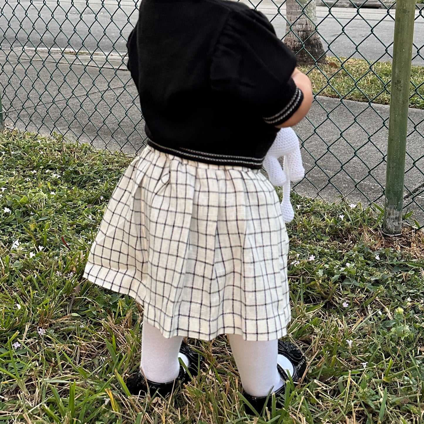 Falda de lino a cuadros para niña