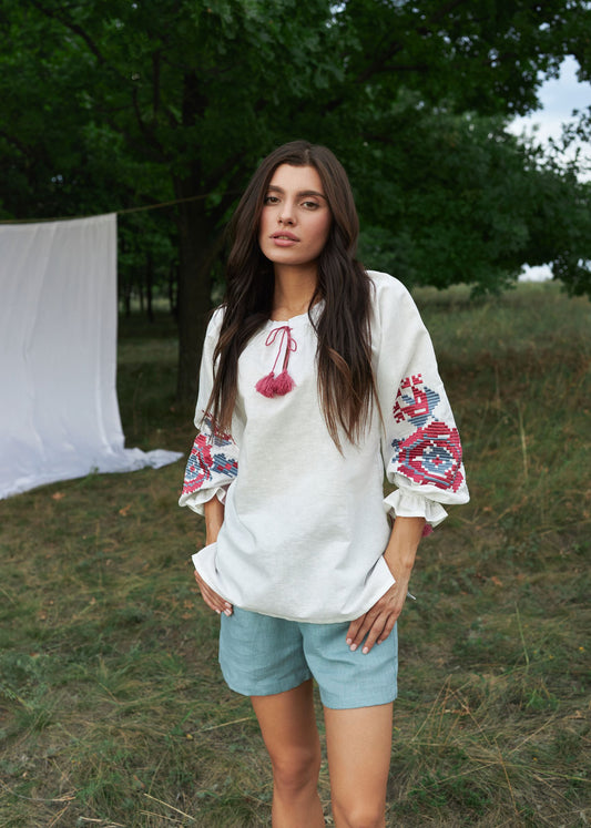 Malva and blue Flowers Vyshyvanky Embroidered top